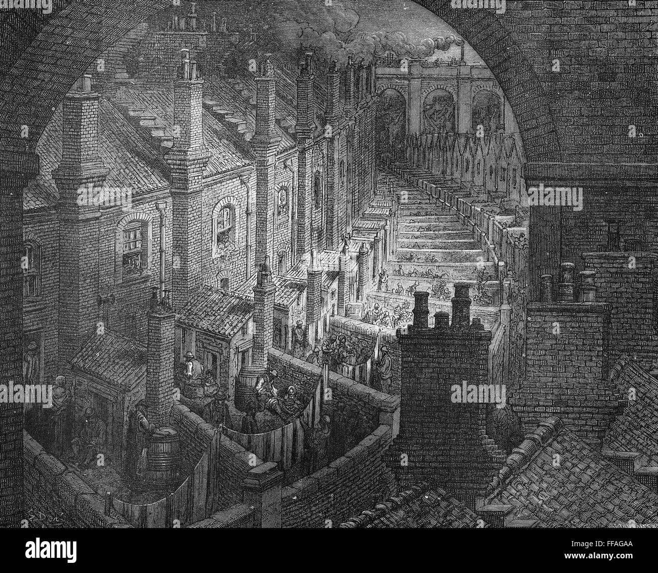 DOR╔: LONDON, 1872. /n'Over London - By Rail.' Wood engraving after ...