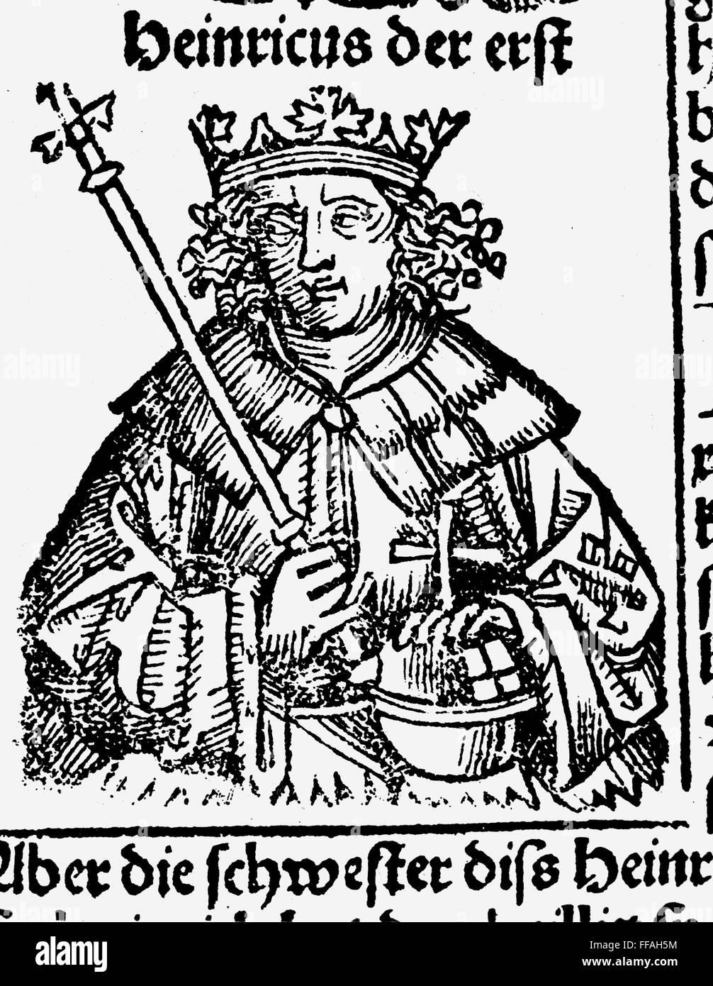 HENRY I (876-936). /nCalled Henry the Fowler. First Saxon king of Germany, 919-936. Woodcut from the Nuremberg Chronicle, 1493. Stock Photo