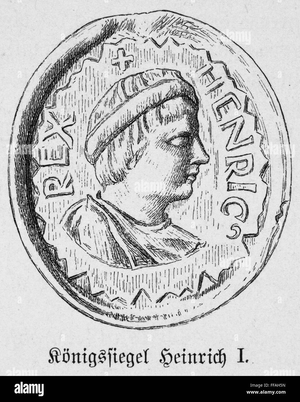 HENRY I (876-936). /nCalled Henry the Fowler. First Saxon king of Germany, 919-936. Engraving of a contemporary seal bearing the king's portrait. Stock Photo