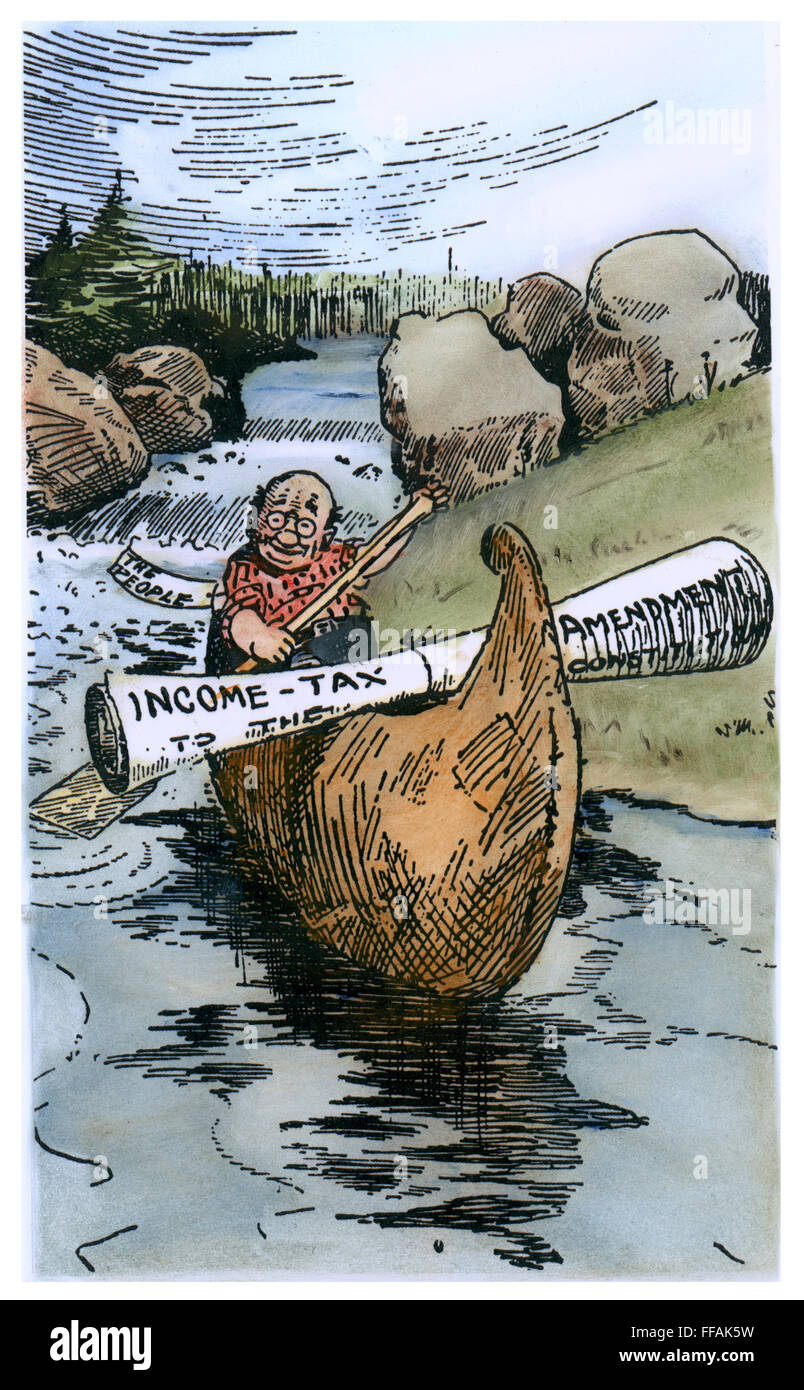 CARTOON: INCOME TAX, 1913. /nIn Safe Waters at Last: a favorable cartoon comment, 1913, on the passage that year of the 16th Amendment to the U.S. Constitution, that permits Congress to tax individual incomes. Stock Photo