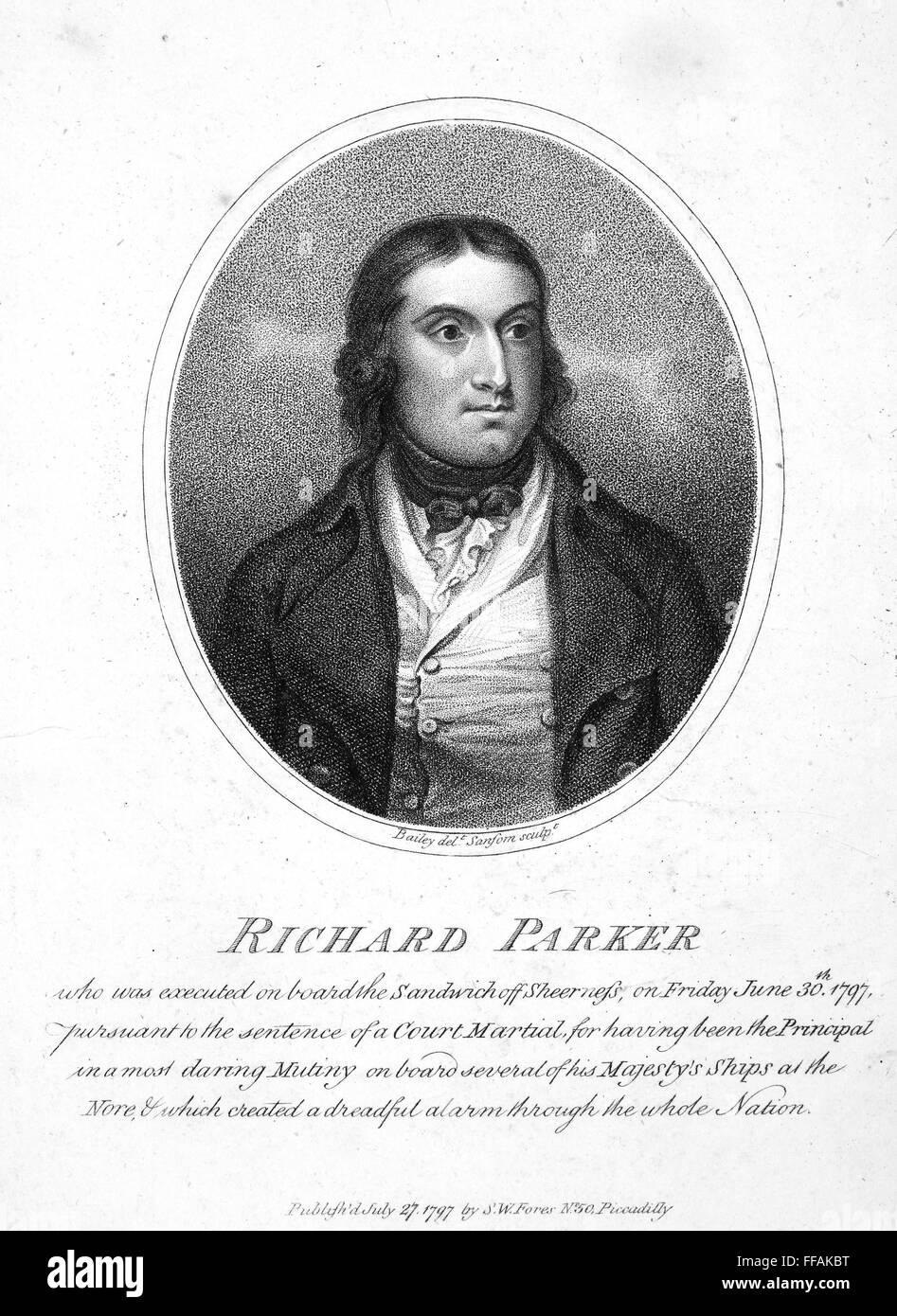 RICHARD PARKER (1767-1797). /nEnglish mutineer. Stipple engraving, English, 1797. Stock Photo
