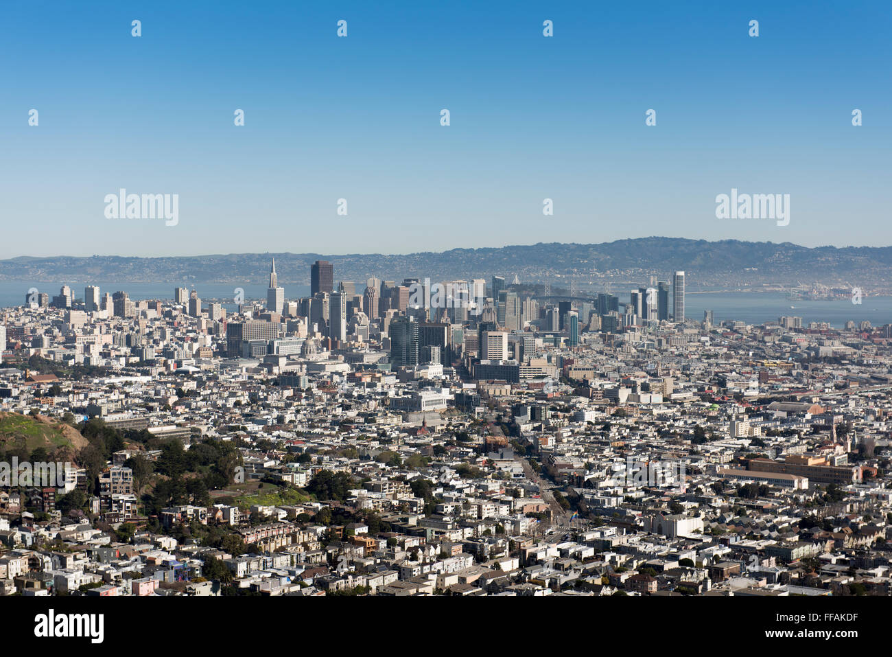 Overview of Downtown San Francisco from the Twin Peaks area, California, USA Stock Photo