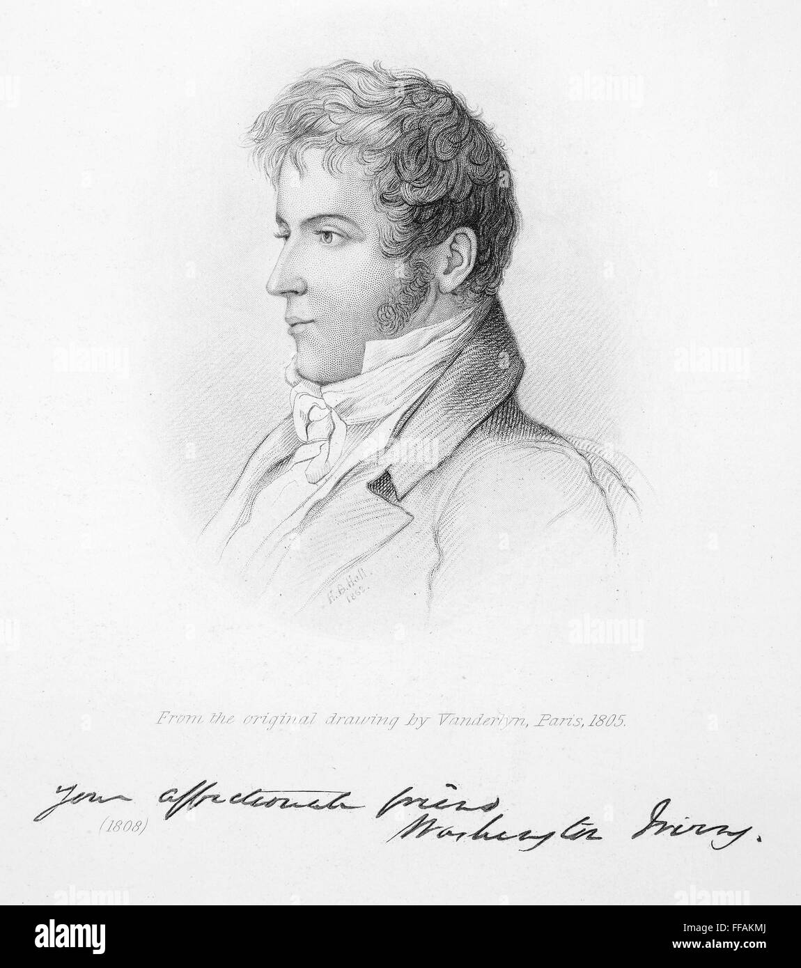 WASHINGTON IRVING /n(1783-1859). American writer. Etching, French, 1805. Stock Photo
