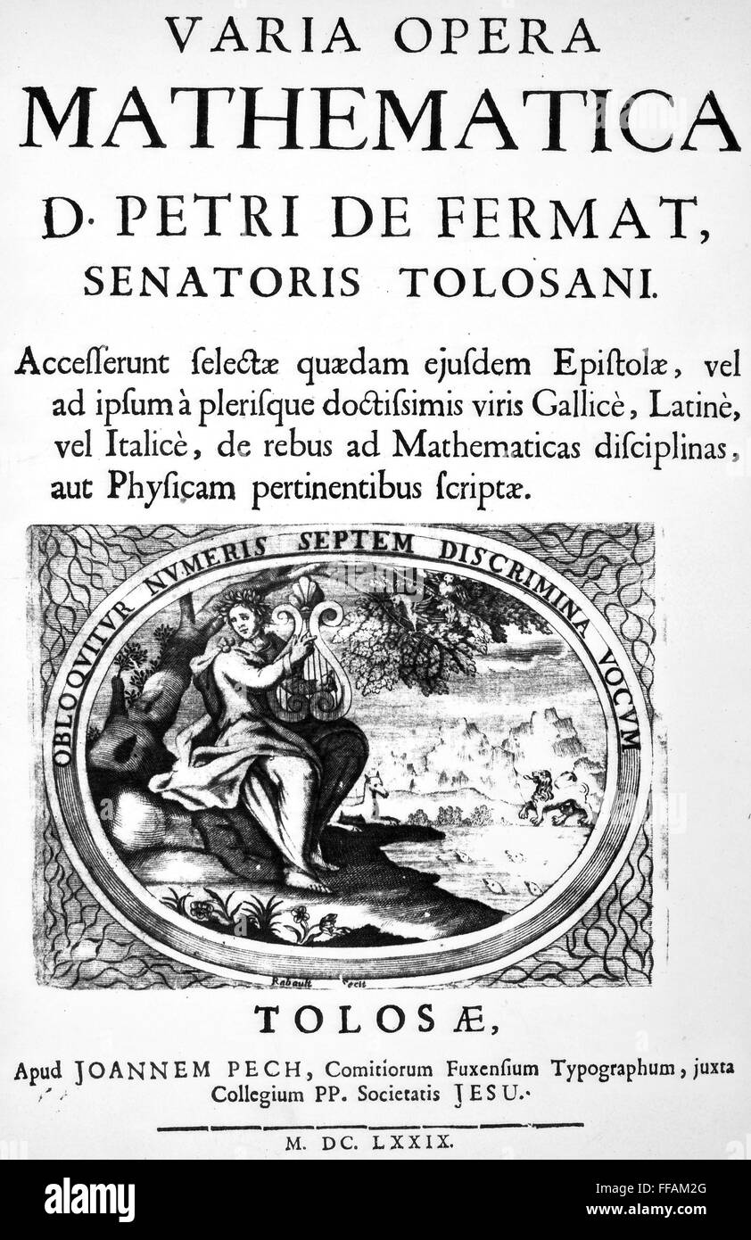 PIERRE de FERMAT (16011665). /nFrench mathematician. Titlepage (first