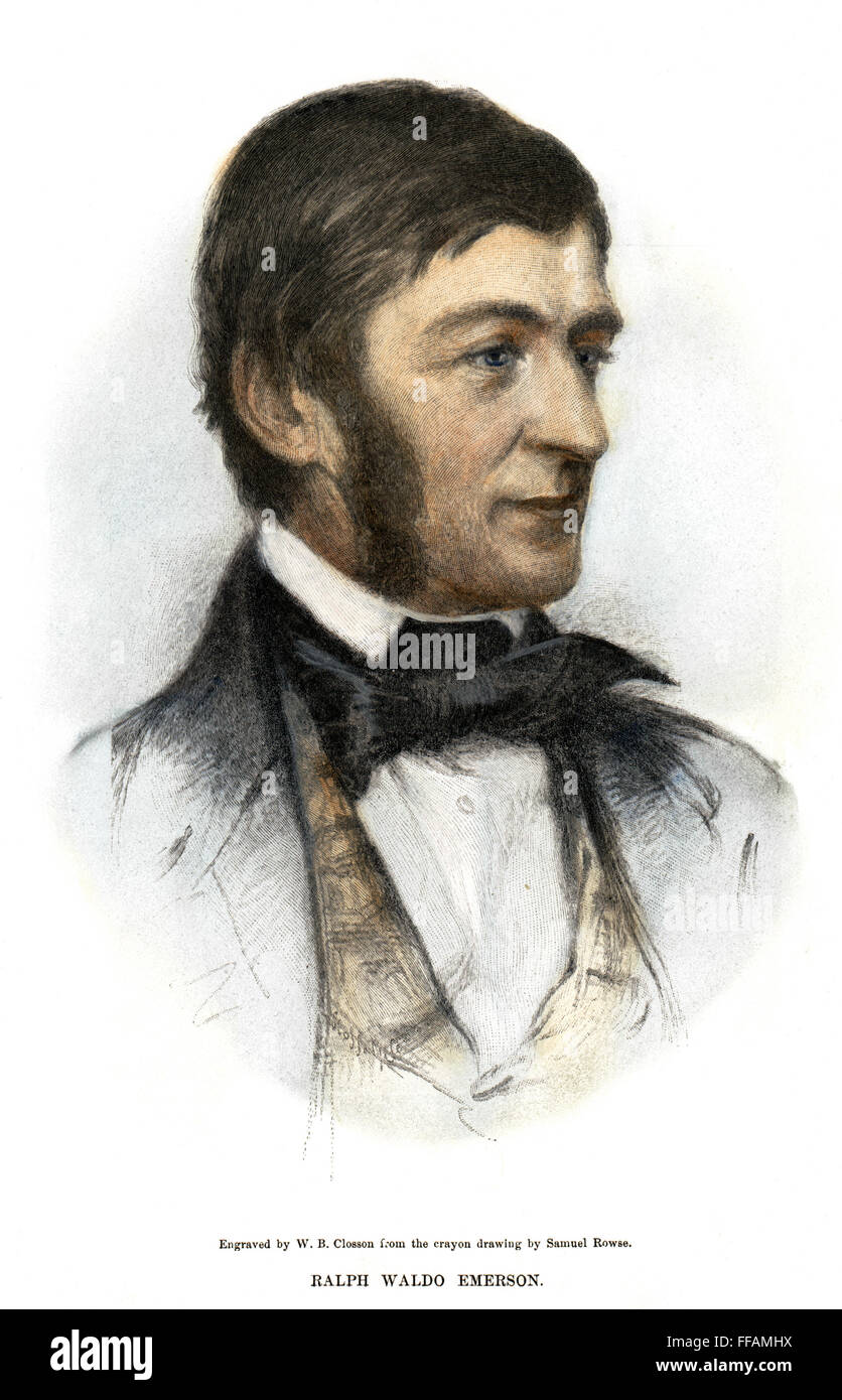 RALPH WALDO EMERSON /n(1803-1882). American philosopher and man of letters. Wood engraving after a crayon drawing, 1858, by Samuel Rowse. Stock Photo