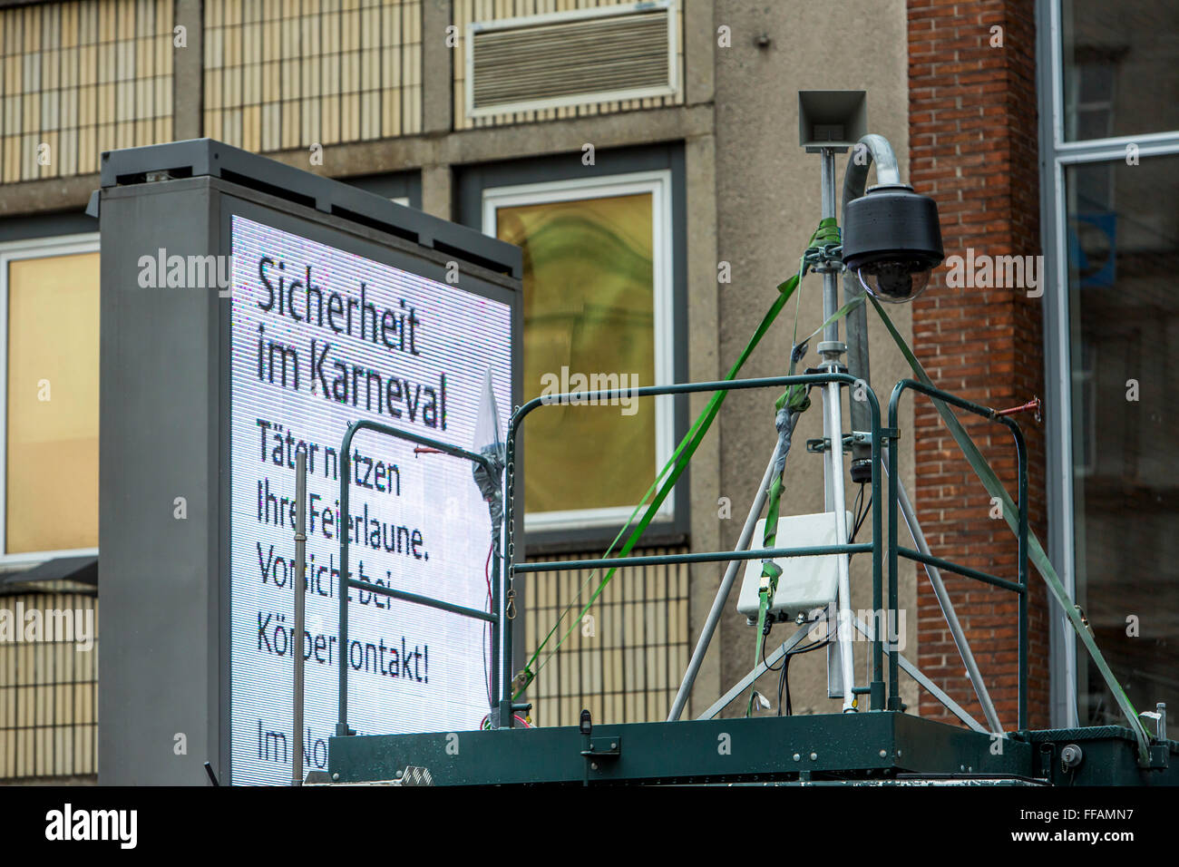 Surveillance video camera during Street carnival parade and party in Cologne, Germany, Stock Photo