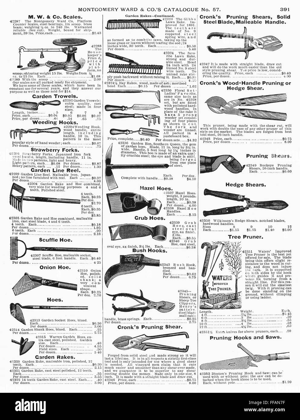 FARMING TOOLS, 1895. /nPage from a Montgomery Ward Catalogue Stock ...