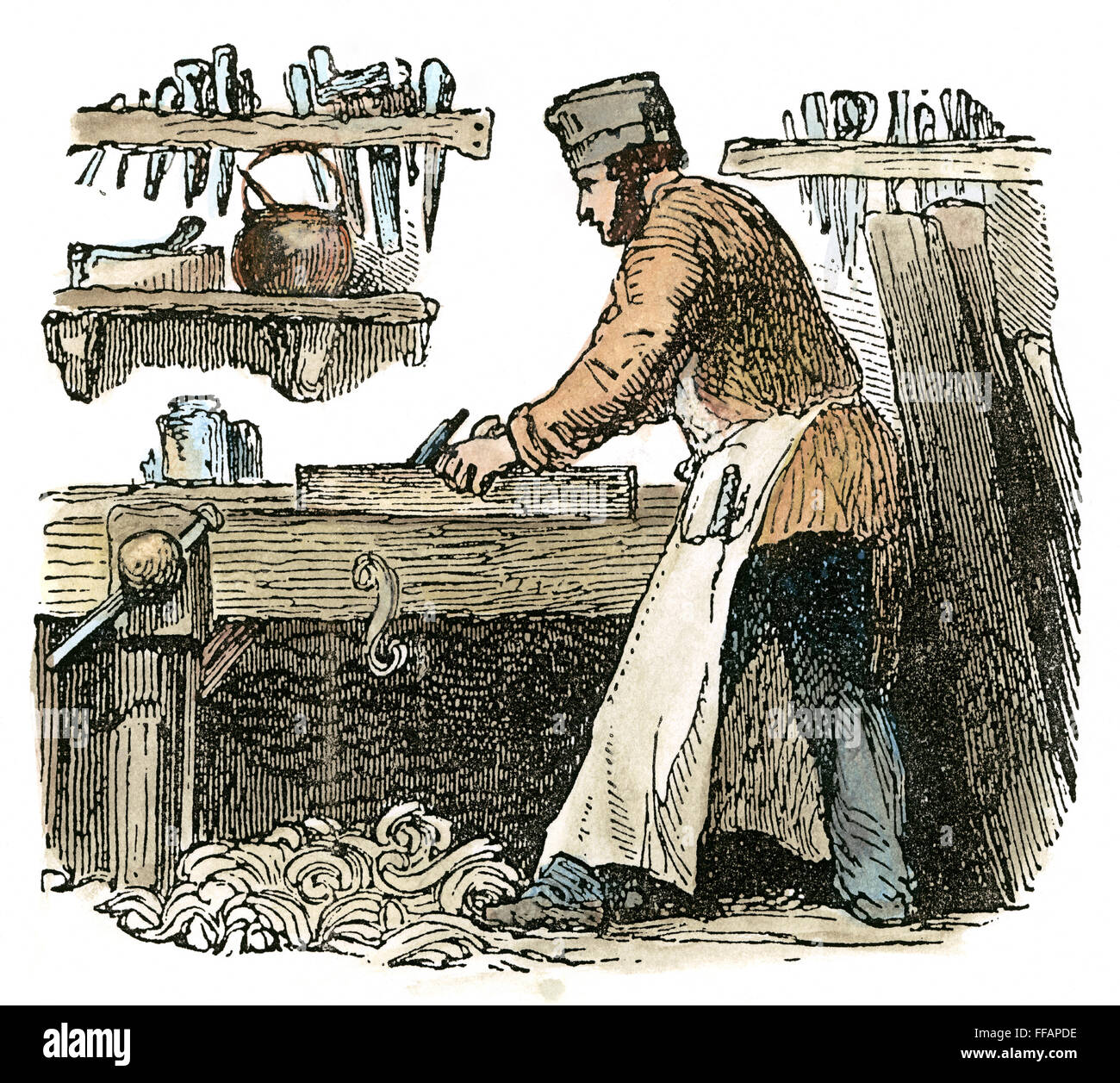 CARPENTER, c1865. /nWood engraving, English, c1865 Stock Photo Alamy
