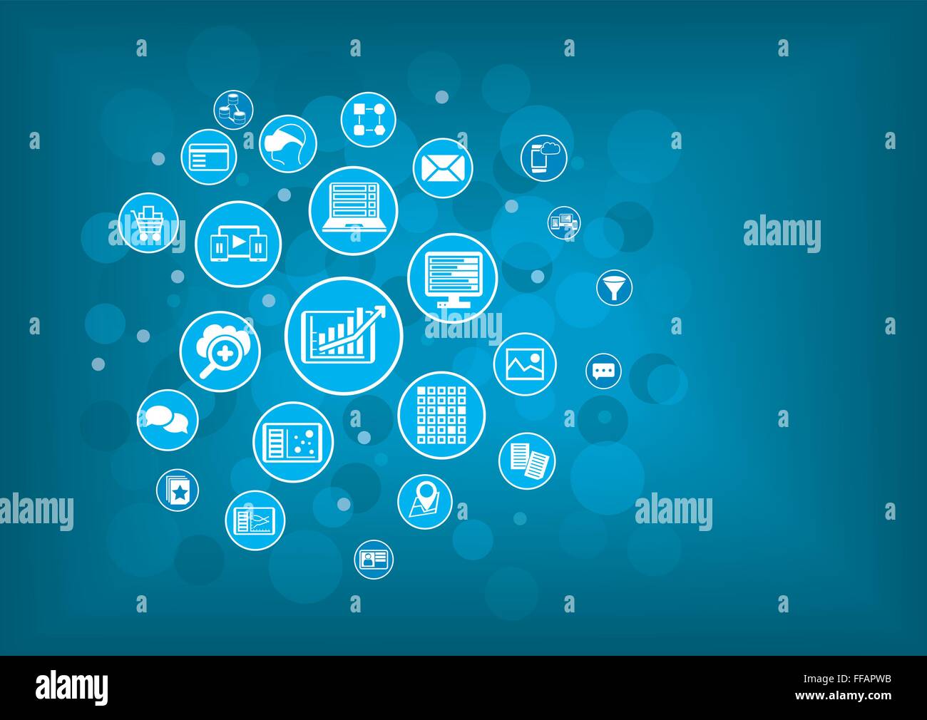 Big data analytics background concept. Blue circles and bubbles as vector illustration. Stock Vector