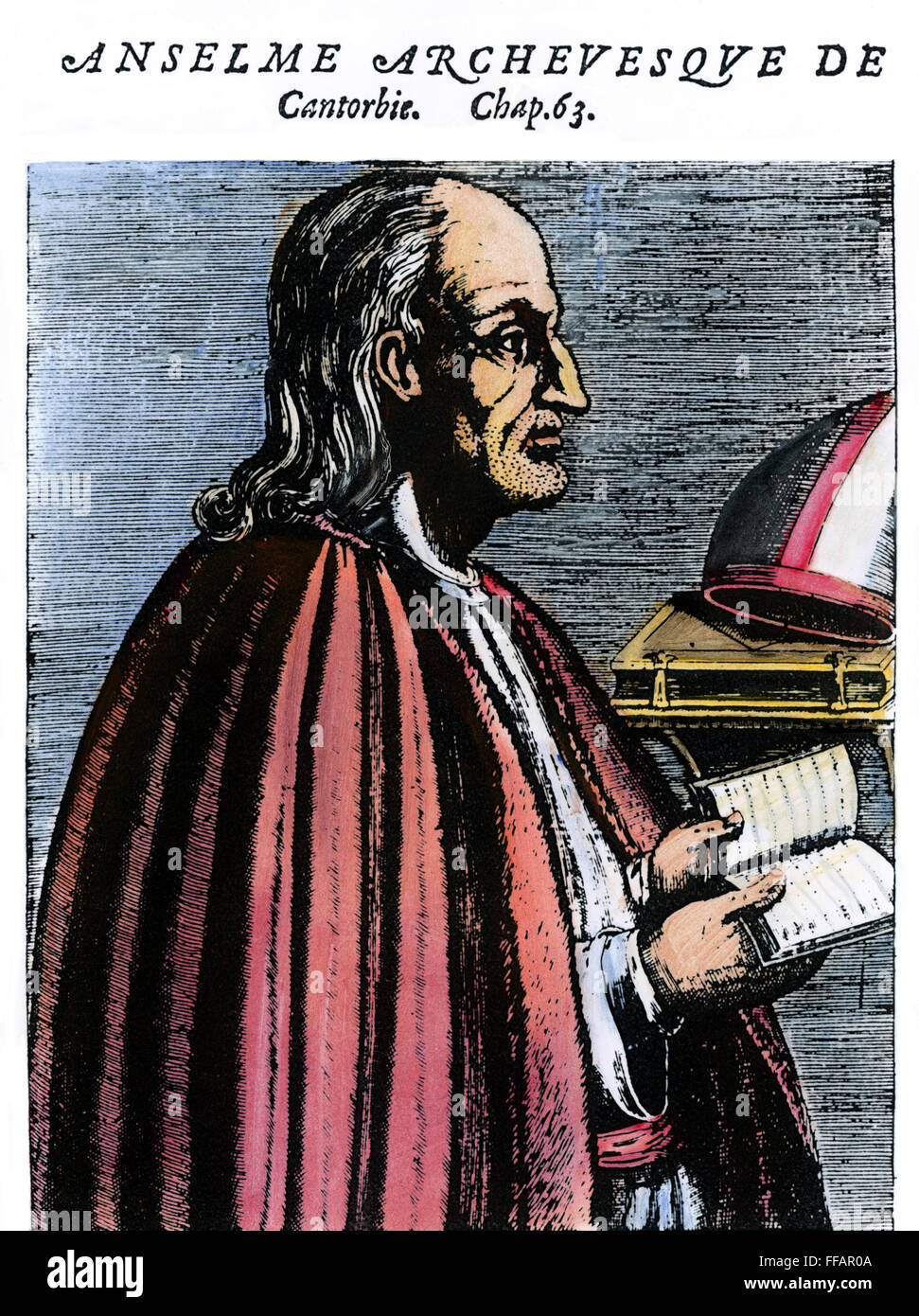 ST. ANSELM OF CANTERBURY /n(1034-1109). Archbishop of Canterbury and scholastic philosopher. French line engraving, 1584. Stock Photo