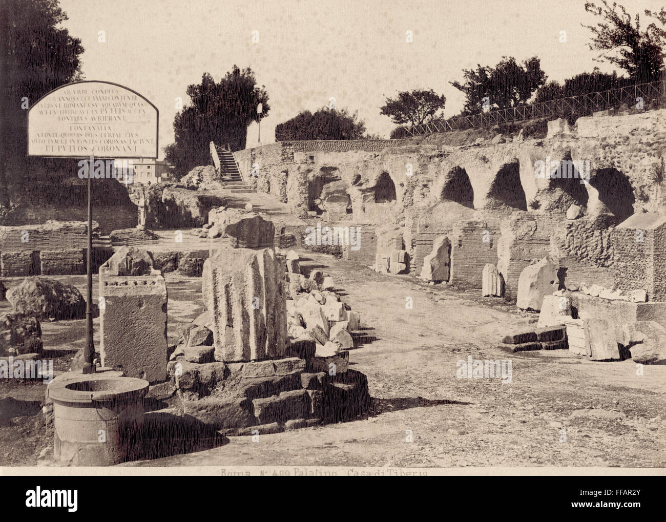 ROME: PALATINE HILL. /nThe ruins of the Palace of Tiberius at Palatine Hill, Rome. Photograph, 1890s. Stock Photo