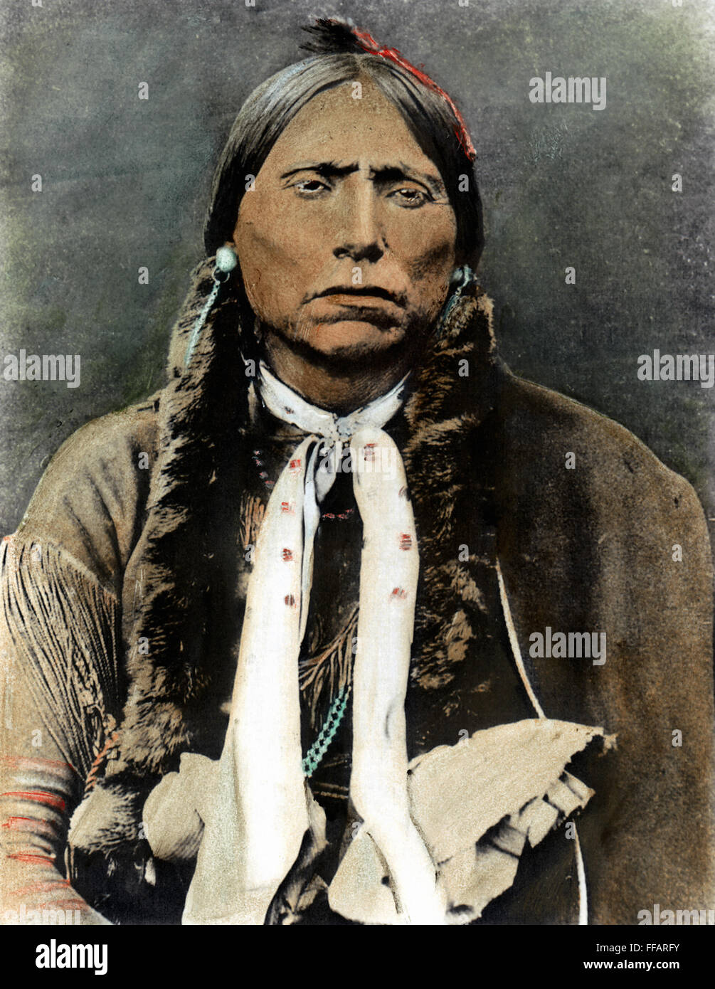 QUANAH PARKER (1845?-1911). /nKwahadi Comanche subchief. Oil over a photograph, 1895. Stock Photo
