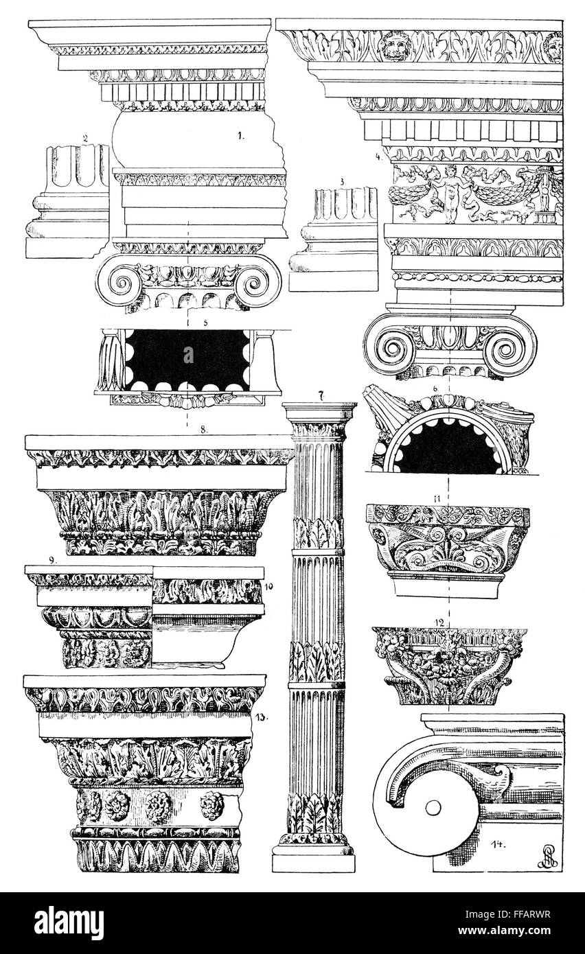 ARCHITECTURE COLUMNS. /nAncient Roman columns and capitals. Decorative