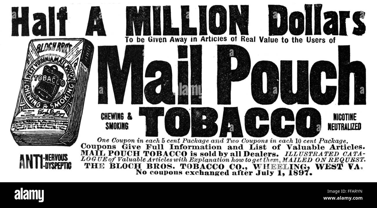MAIL POUCH TOBACCO, 1896. /nAmerican magazine advertisement, 1896 Stock