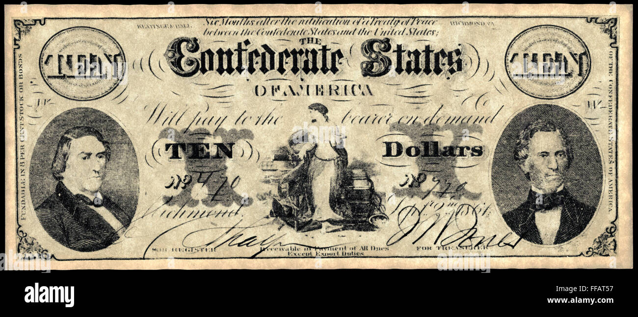 CONFEDERATE BANKNOTE. /nTen dollar banknote issued by the Confederate ...