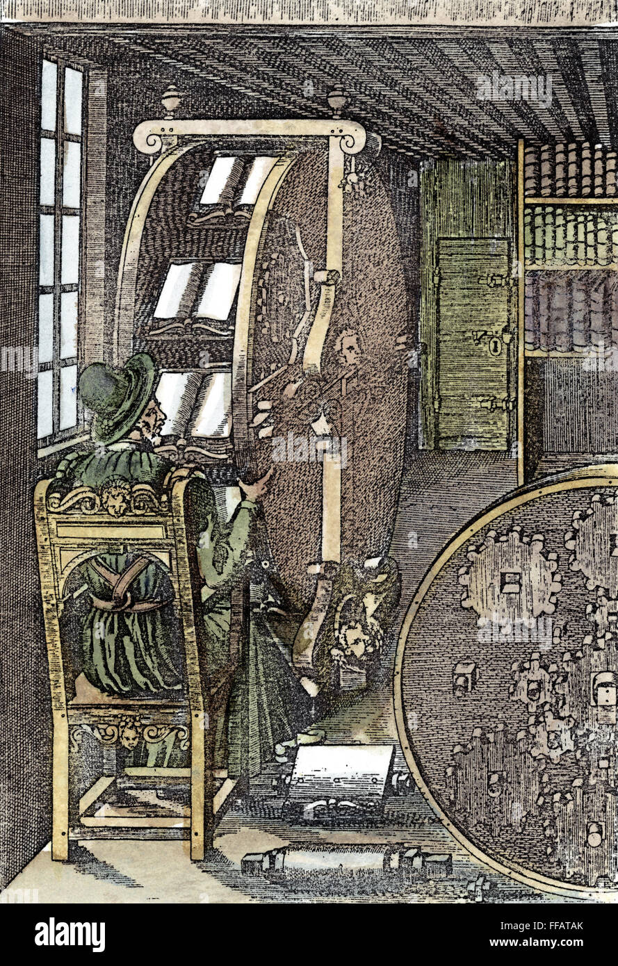 BOOKWHEEL, 1588. /nLine engraving from Agostino Ramelli's 'Le Diverse et Artificiose Machine', 1588. Stock Photo