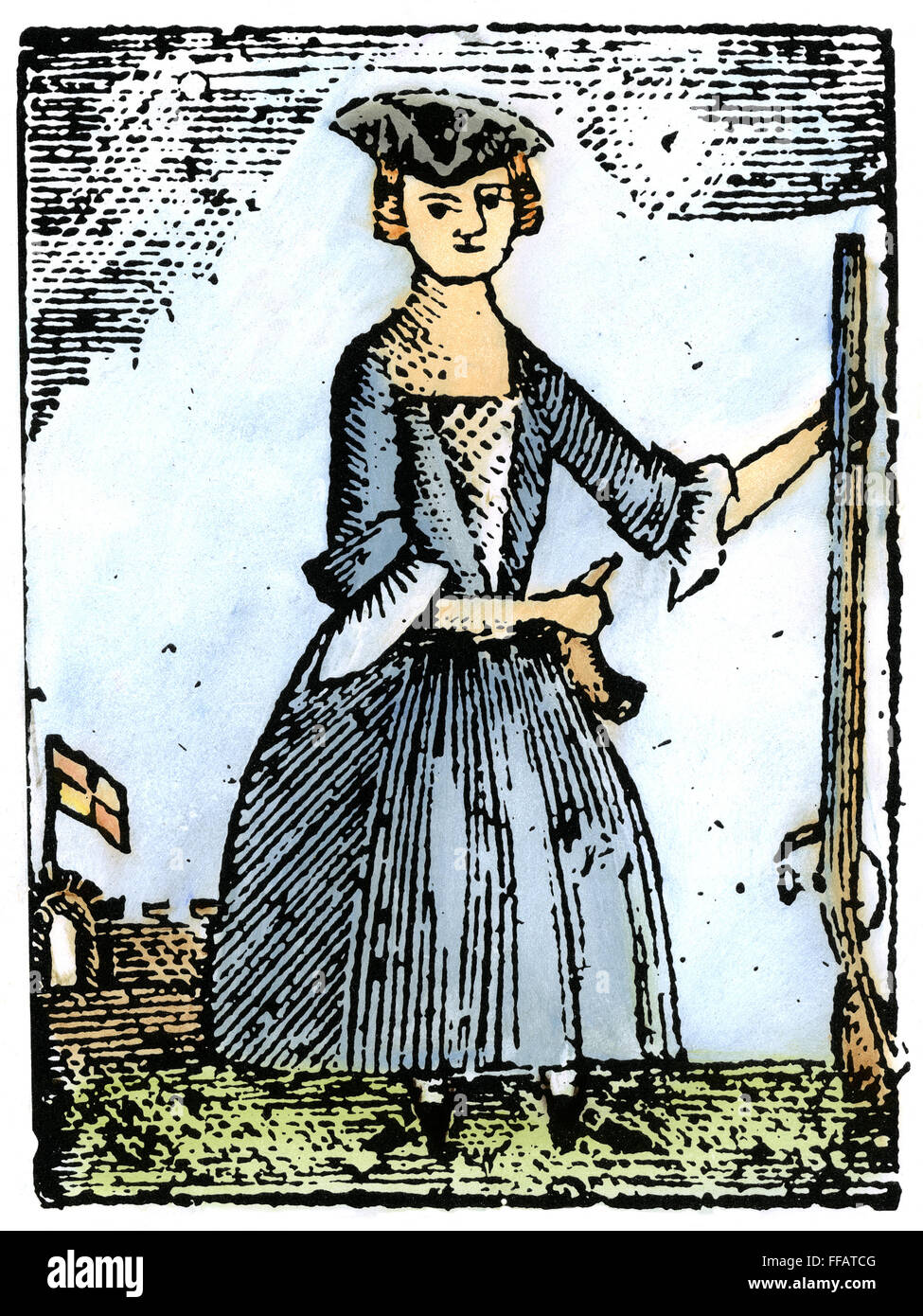 FEMALE CONTINENTAL SOLDIER. /nWoodcut, American, 1779. Stock Photo