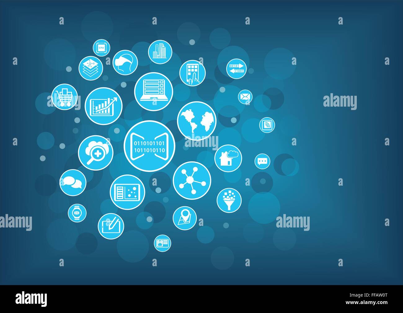 Concept of digitization of business. Vector illustration of various icons related to digital business like mobile devices Stock Vector