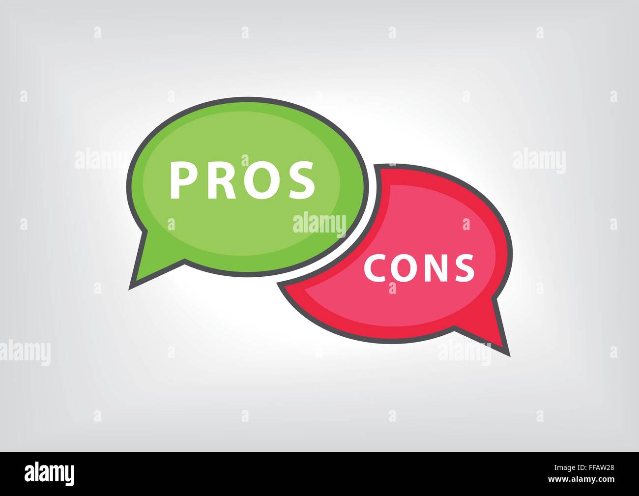 Pros versus cons as vector illustration with speech bubbles Stock Vector