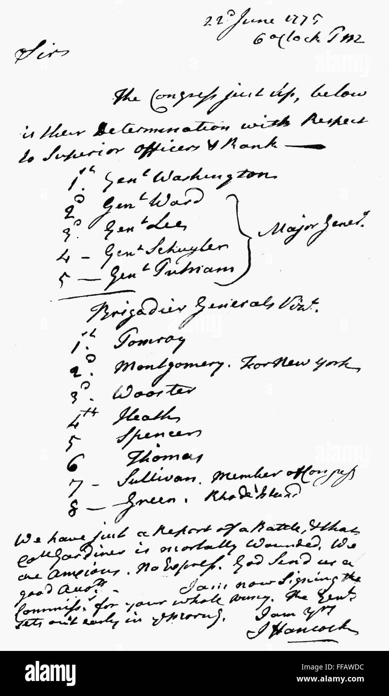 JOHN HANCOCK MEMORANDUM. /nMemorandum by John Hancock, 22 June 1775