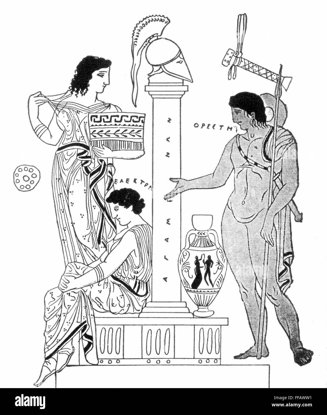 ELECTRA AND ORESTES. /nElectra (left, in two poses) and her brother