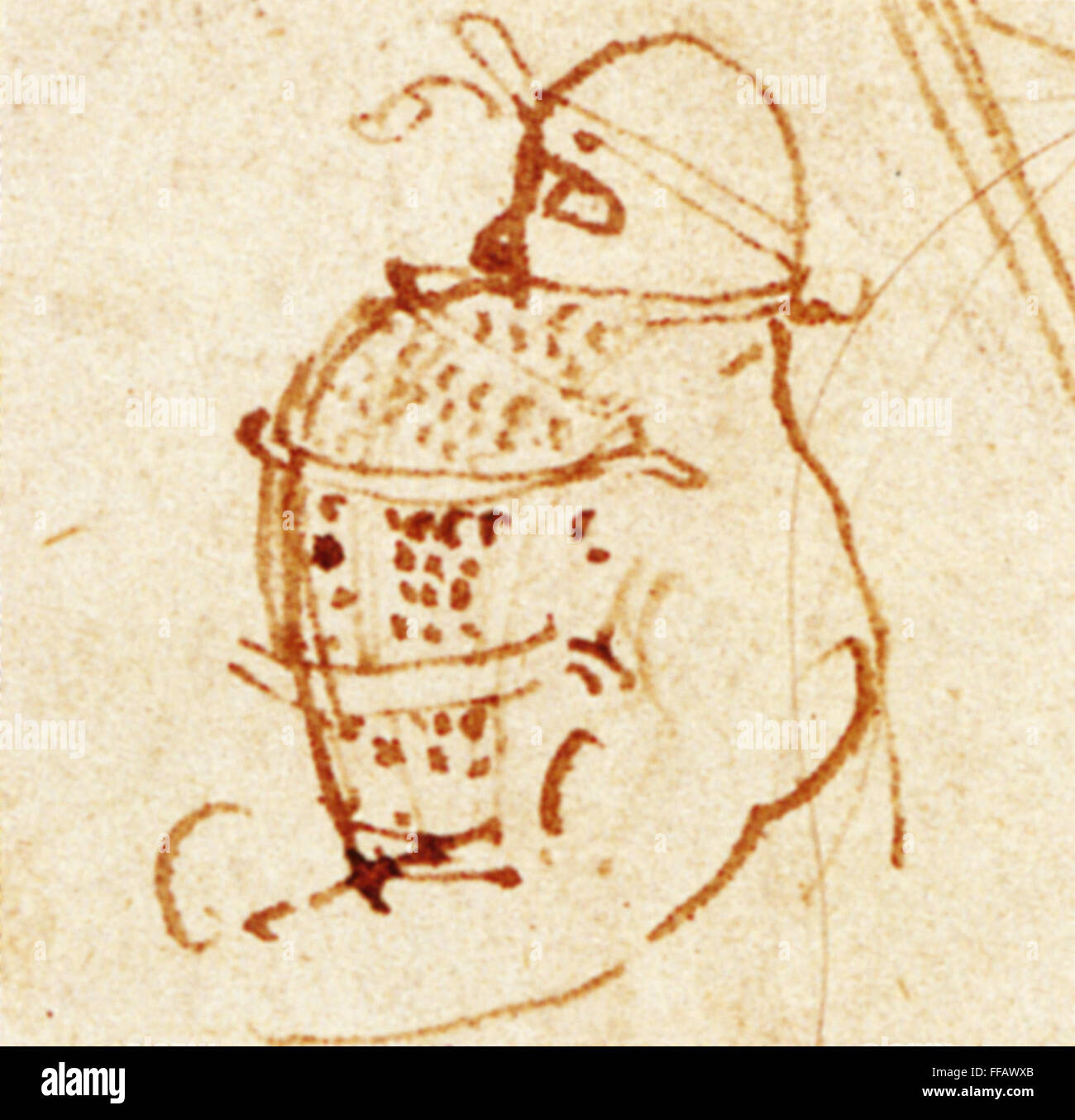LEONARDO SCUBA GEAR. /nLeonardo da Vinci's sketch of a diving suit