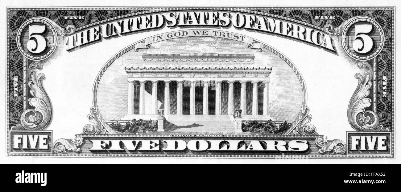 FIVE DOLLAR BILL. /nThe back of a U.S five dollar note Stock Photo Alamy