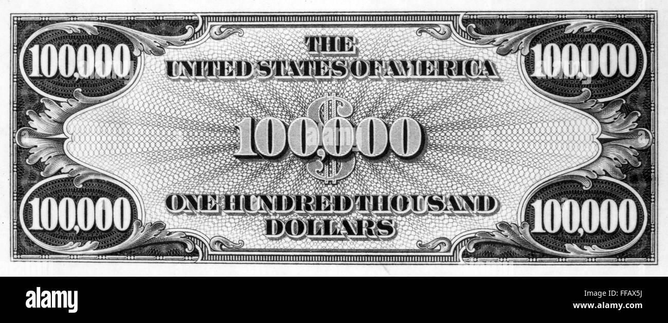 One hundred thousand dollar bill Black and White Stock Photos & Images ...