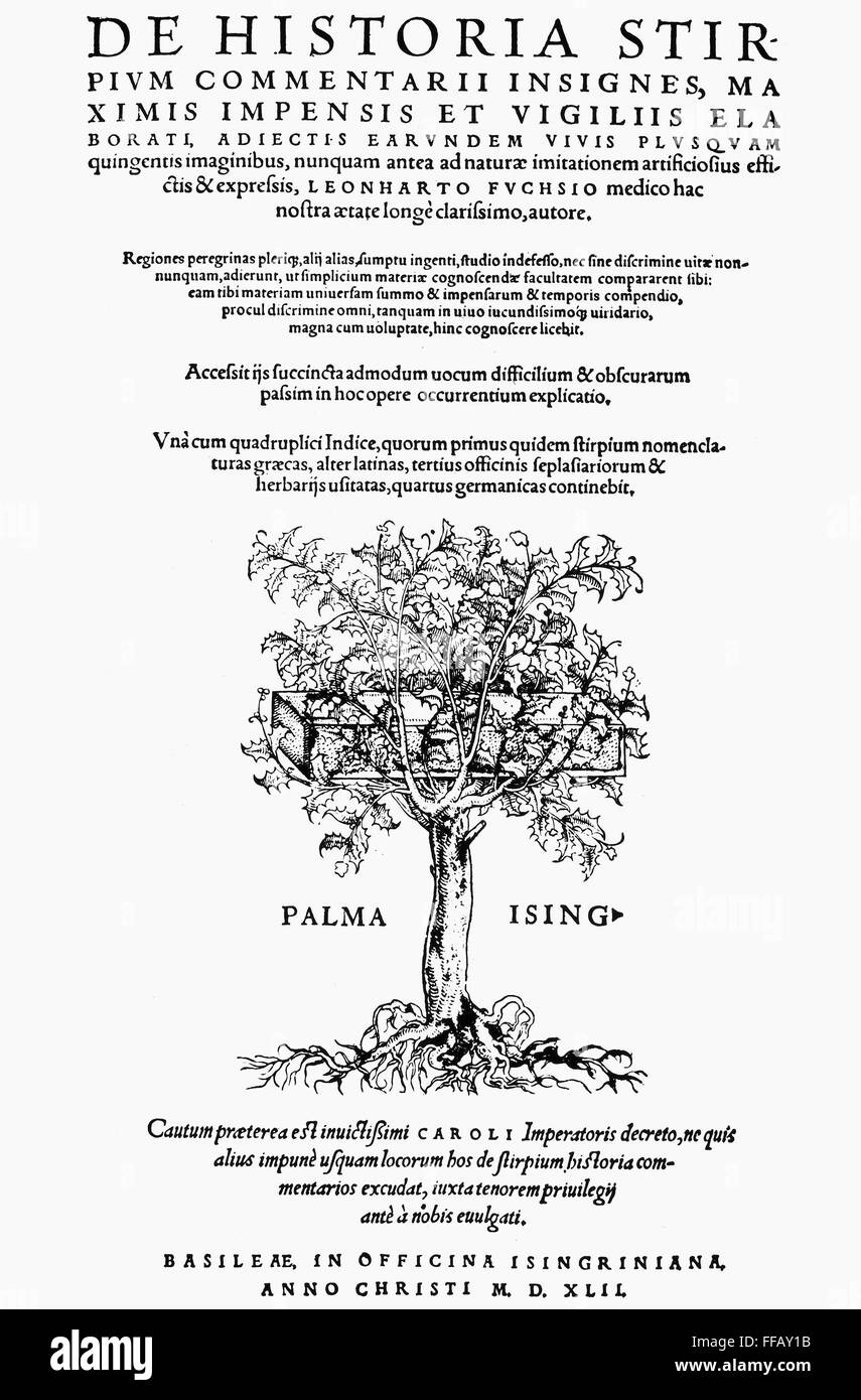 DE HISTORIA STIRPIUM, 1542. /nTitle page of the first edition of Leonhard Fuchs' 'De Historia Stirpium,' Basel, 1542. Stock Photo