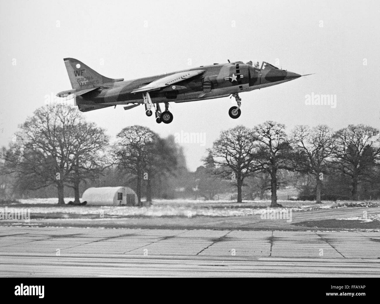 VERTICAL LANDING, 1971. /nThe first Britishmade Marine Corps Harrier