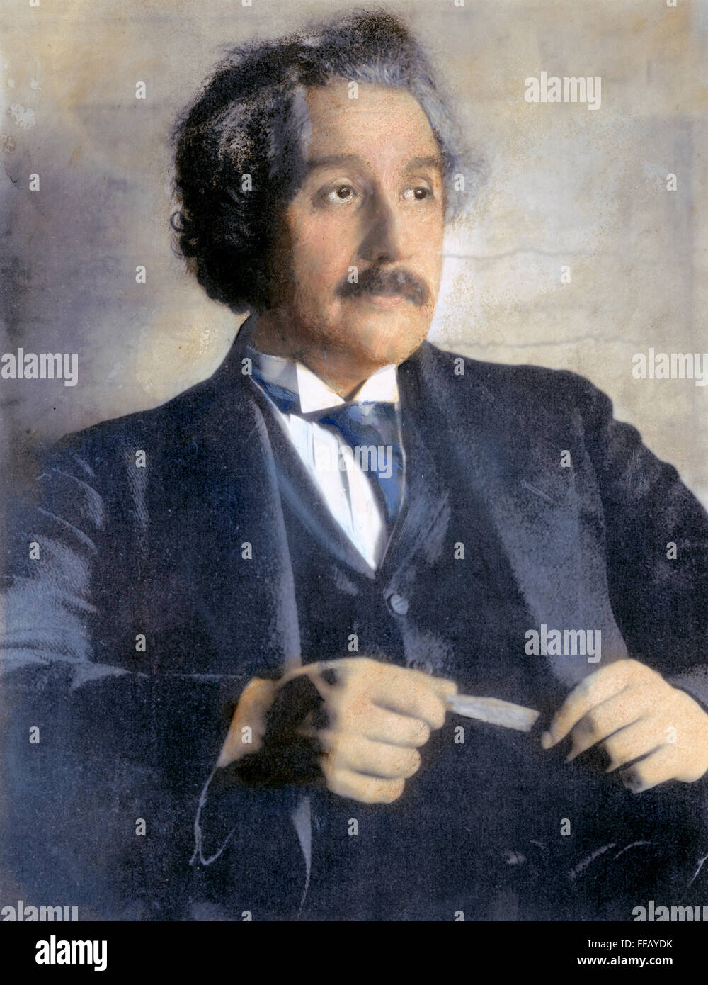 ALBERT EINSTEIN (1879-1955). /nAmerican (German-born) theoretical physicist. Oil over a photograph, 1921, by Ferdinand Schmutzer. Stock Photo