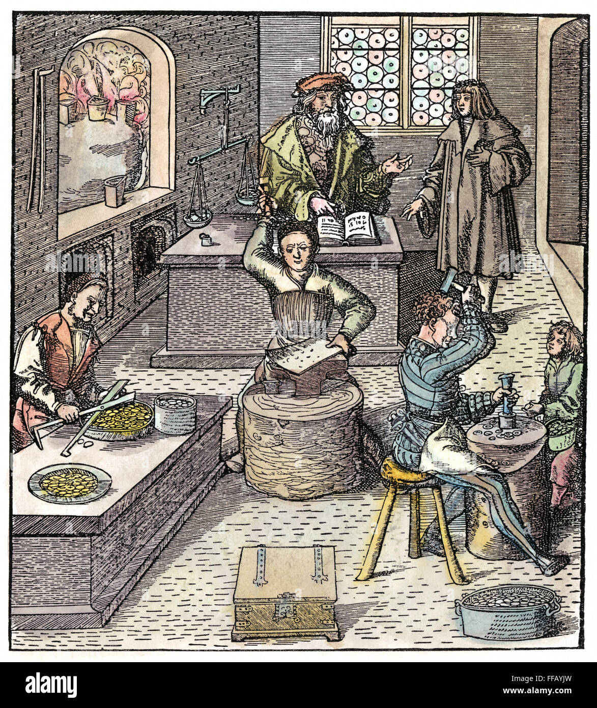 MINTING COINS, c1515. /nThe minting of coins. Woodcut, c1515, by Hans Burgkmair. Stock Photo