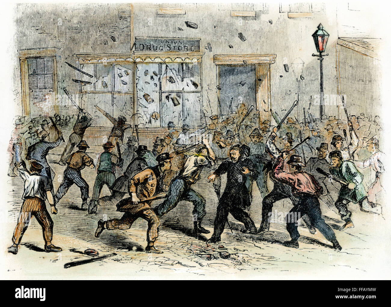 CIVIL WAR: DRAFT RIOTS. /nAn unruly mob during the New York City Draft Riots of July 13-16, 1863: contemporary wood engraving. Stock Photo