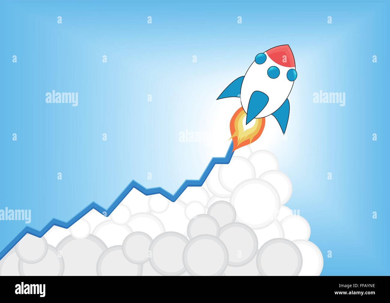 Positive increasing growth chart with rocket infographic Stock Vector
