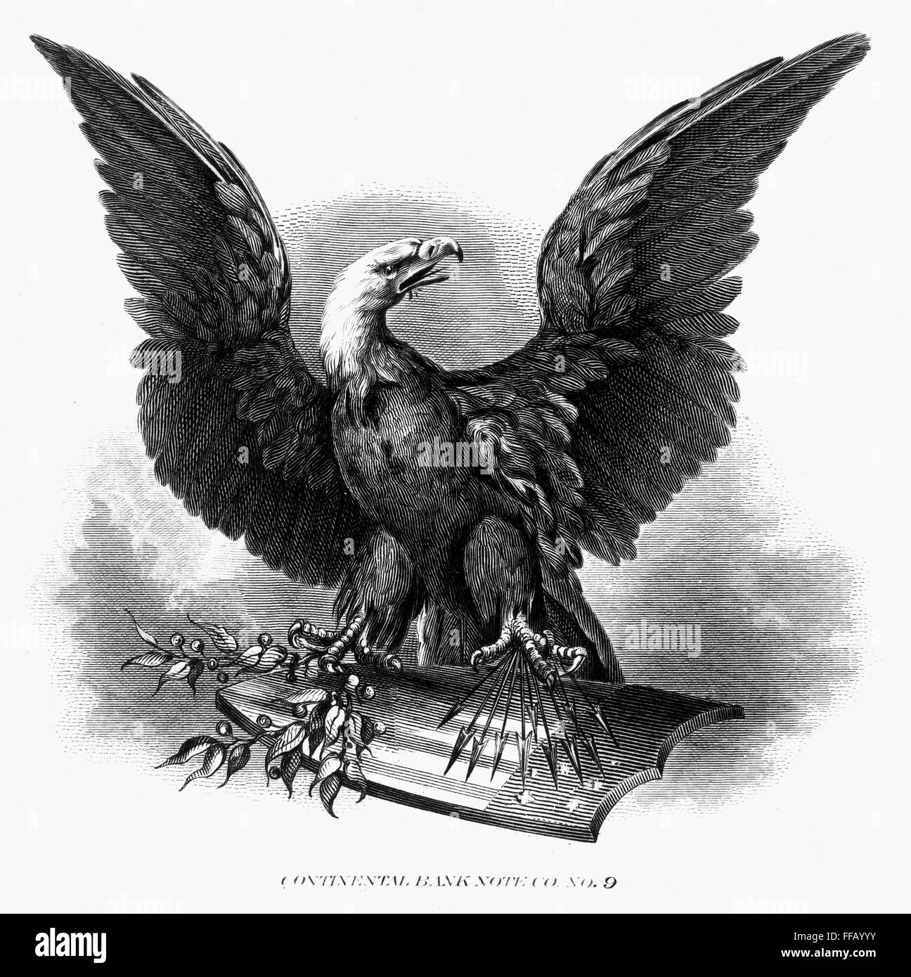 EAGLE, 1870. /nAmerican bank-note engraving. Stock Photo