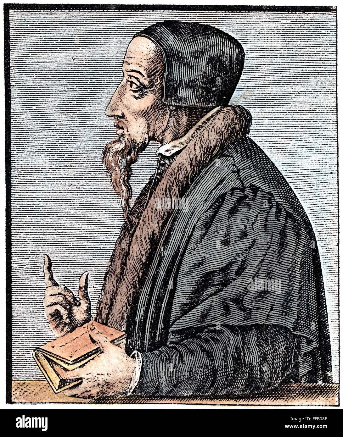 JOHN CALVIN (1509-1564). /nFrench theologian and reformer. Line engraving, 16th century. Stock Photo