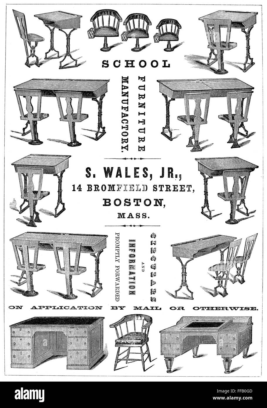 SCHOOL FURNITURE, 1860. /nAmerican advertisement Stock Photo Alamy