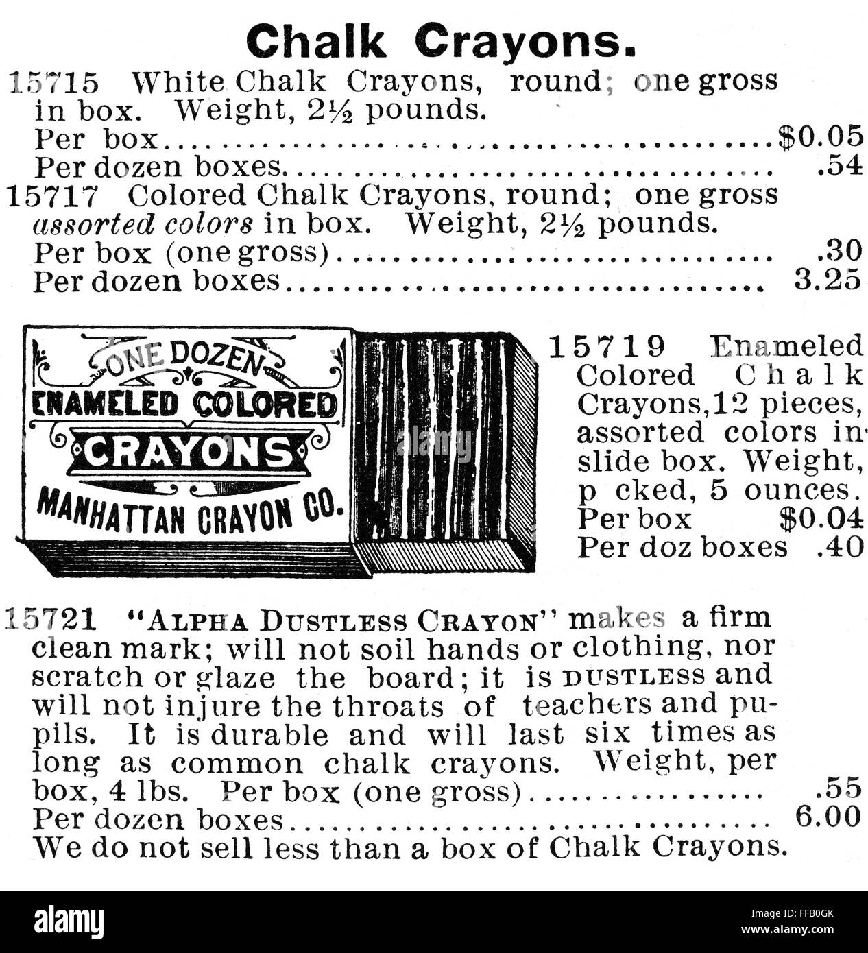 CHALK CRAYON ADVERTISEMENT. /nAmerican catalogue advertisement, 1895. Stock Photo