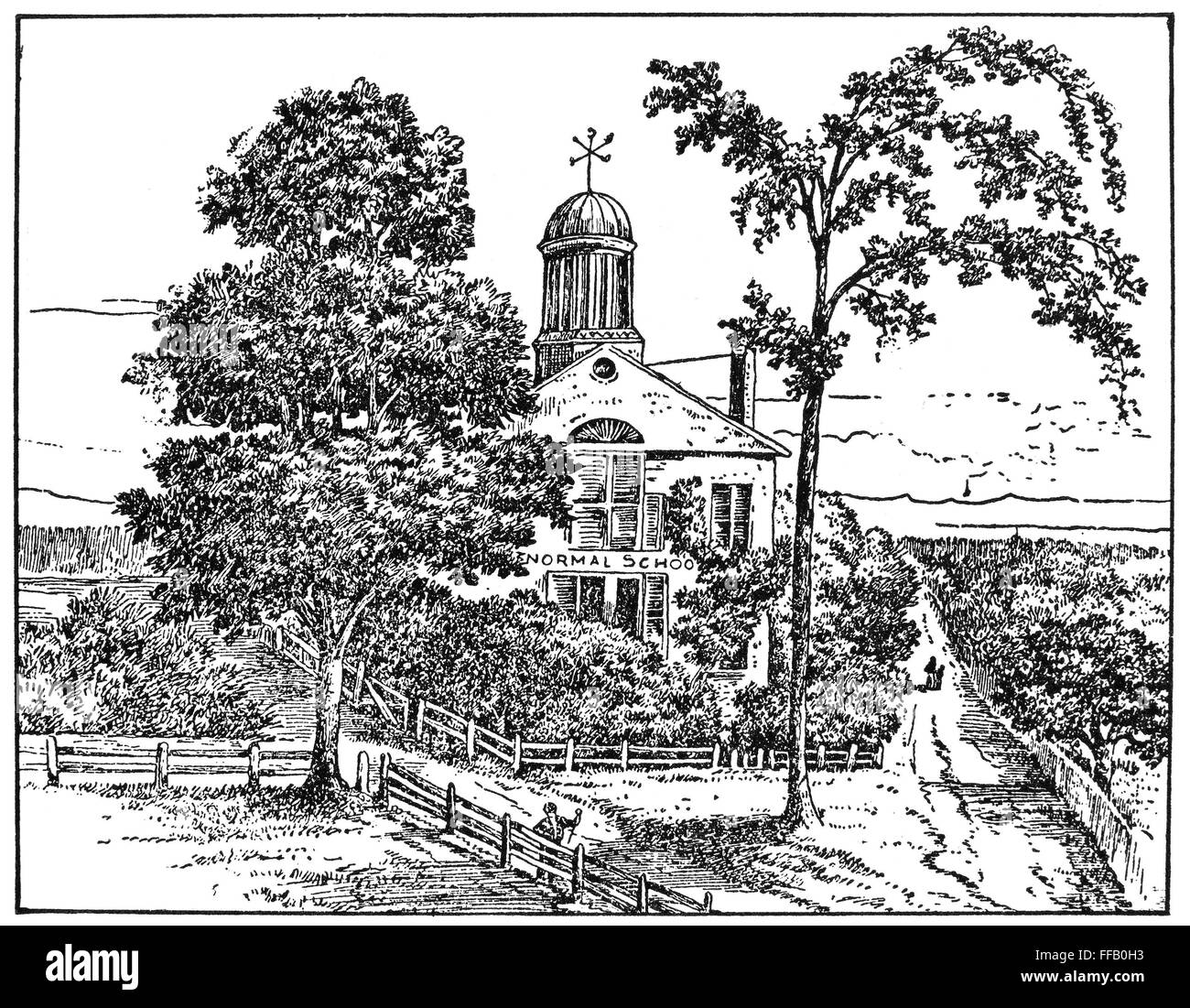 FIRST STATE NORMAL SCHOOL. /nA two year school that trains teachers in elementary grades. Opened 4 July 1839 in Lexington, Massachusetts. Stock Photo