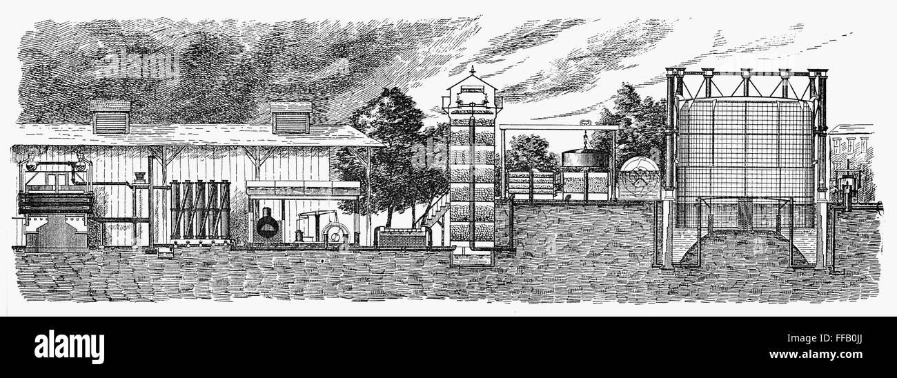 GAS WORKS, 1884. /nAn American coal gas works of 1884. Contemporary wood engraving Stock Photo