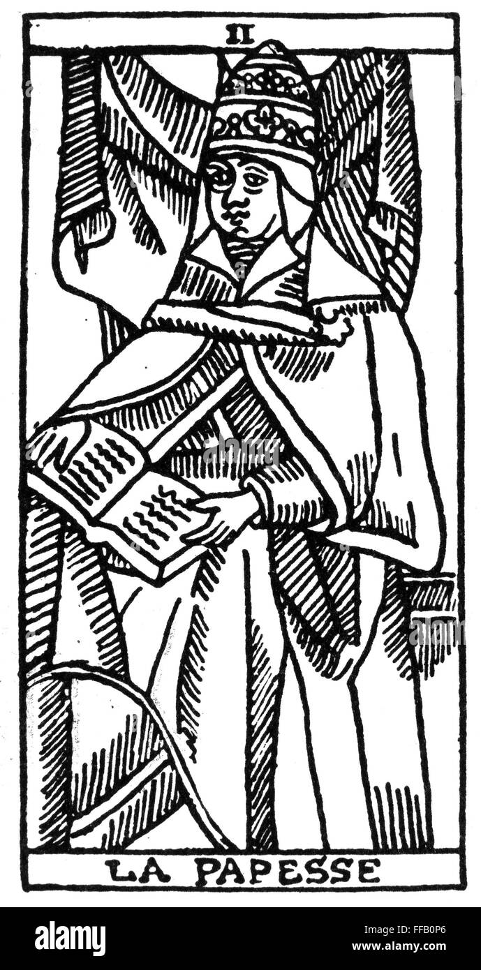 Popess TAROT CARD: THE POPESS. /n'The Popess (The Female Inquirer).' Woodcut ...