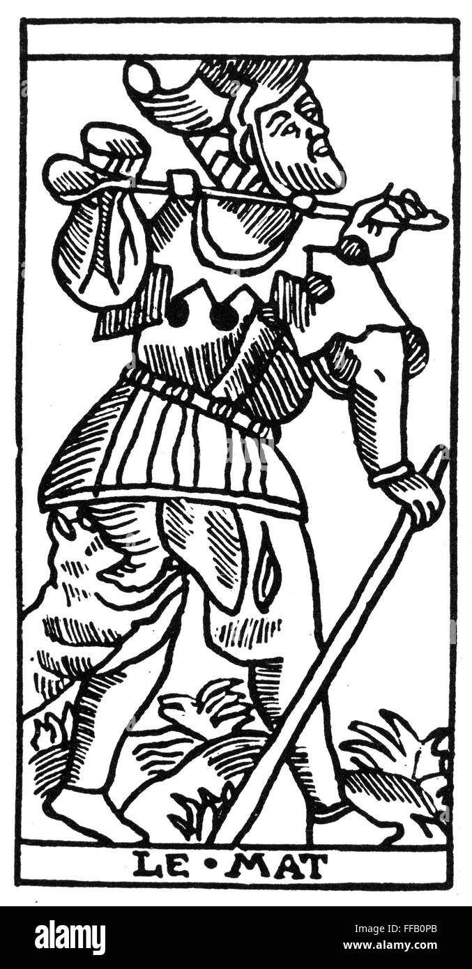 TAROT CARD: THE FOOL. /n'The Fool (Atonement).' Woodcut, French, Marseille, 16th century. Stock Photo