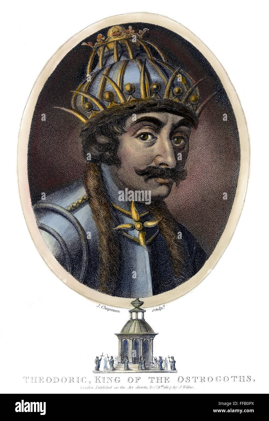 THEODORIC (454?-526). /nKing of the Ostrogoths. Colored copper engraving, English, 1807. Stock Photo