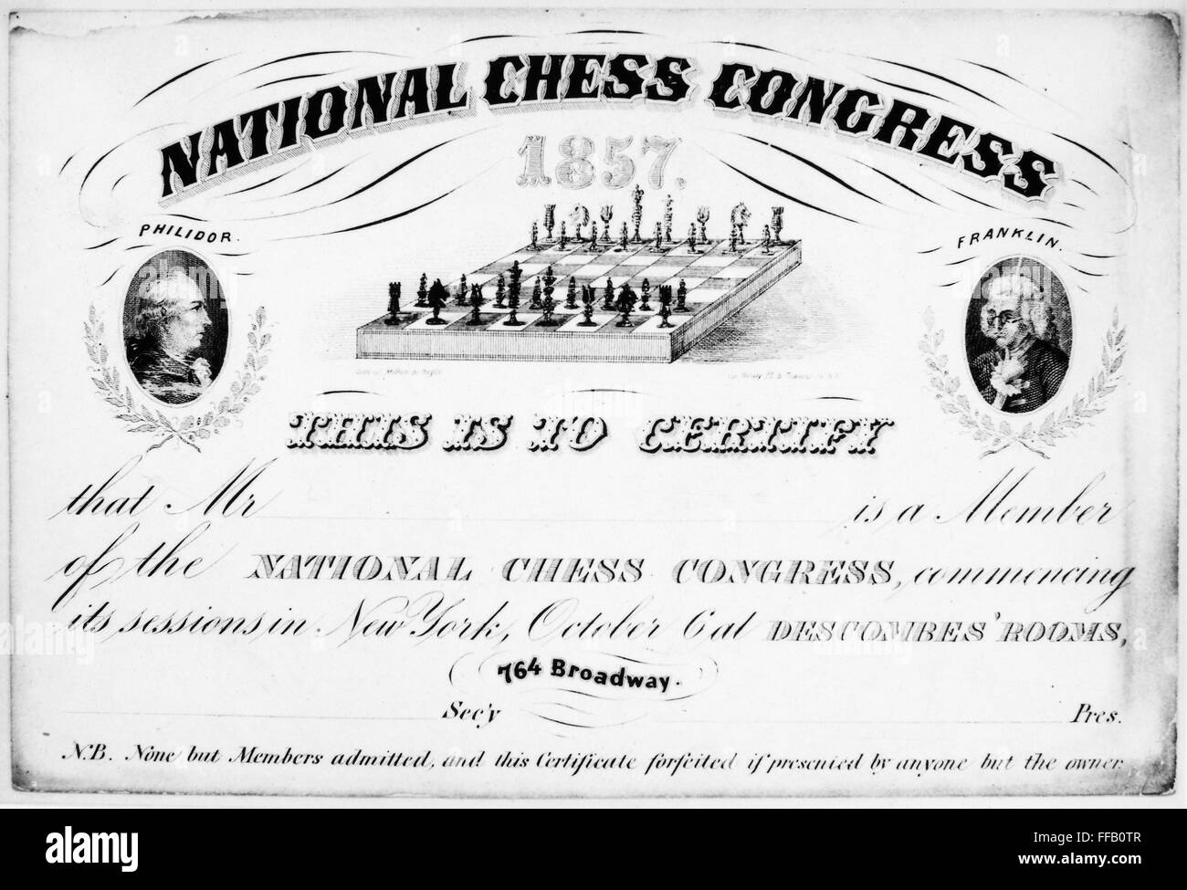 NATIONAL CHESS CONGRESS. /nMembership certificate of the National Chess