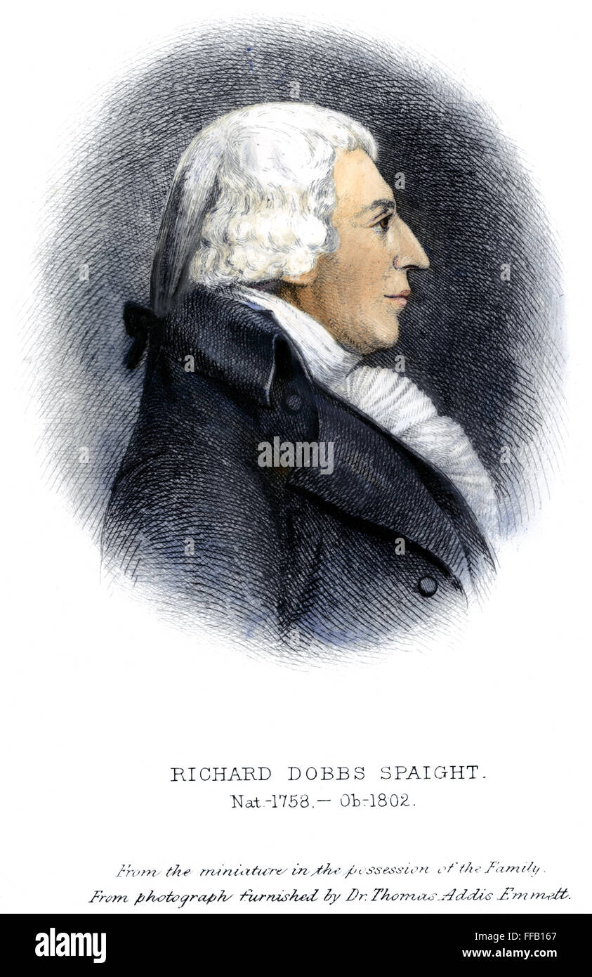 RICHARD SPAIGHT (1758-1802). /nAmerican statesman. Color etching, 1888, by Albert Rosenthal. Stock Photo