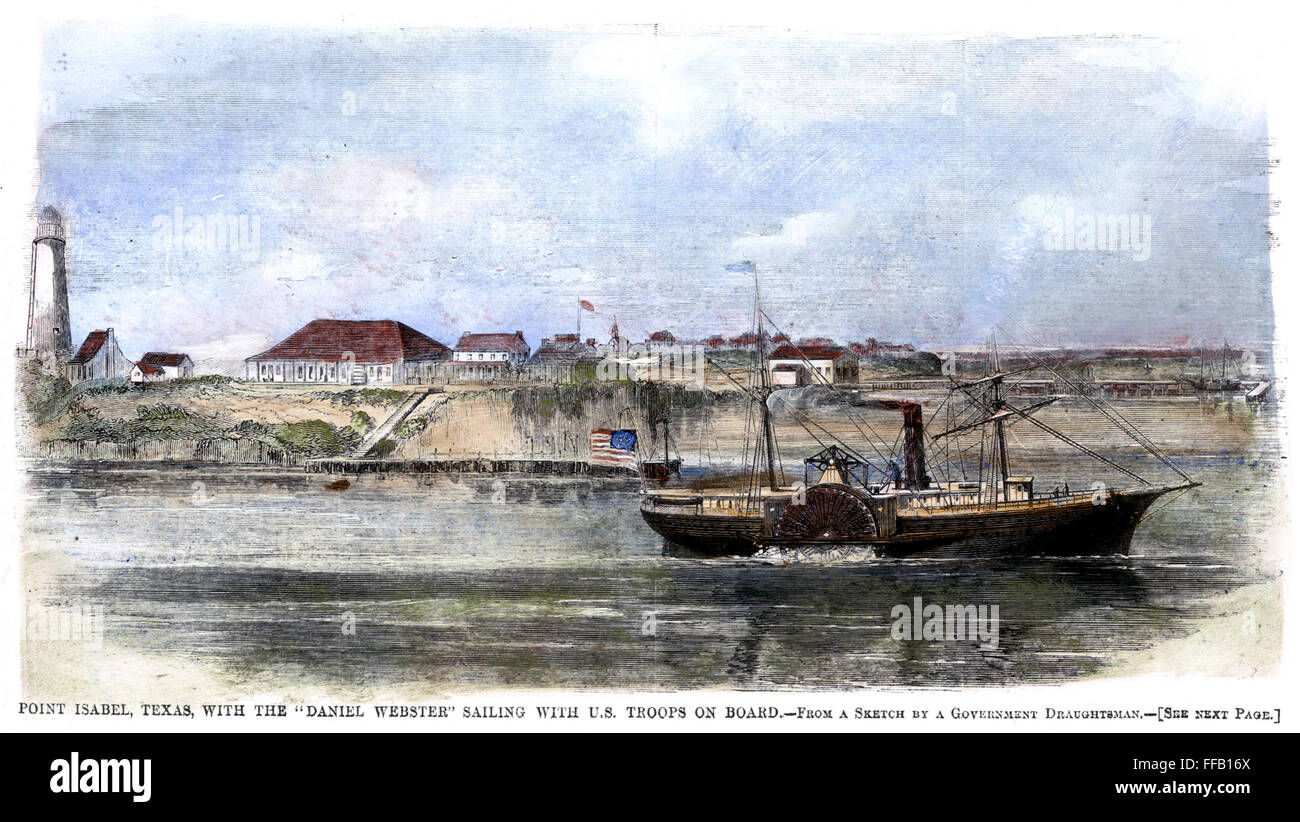 CIVIL WAR: UNION STEAMER. /nThe Union steamer 'Daniel Webster' off Point Isabel, Texas, March 1861, bound for New York carrying federal troops from Fort Brown, Texas. Color engraving from a contemporary American newspaper. Stock Photo