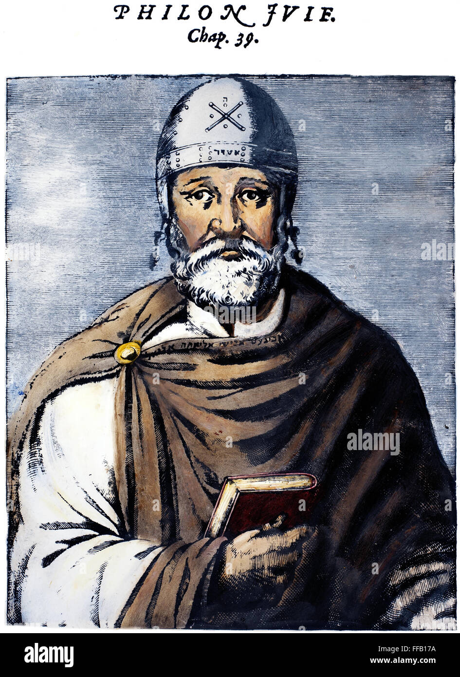 PHILO JUDAEUS /n(c13 B.C.-c50 A.D.). Hellenistic Jewish philosopher of Alexandria. Color engraving, 1584. Stock Photo