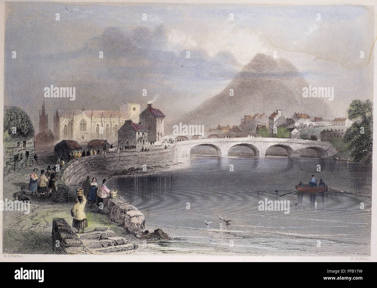 IRELAND, 19th CENTURY. /nBallina, County Mayo, Ireland. Steel engraving, English, c1840, after William Henry Barlett. Stock Photo