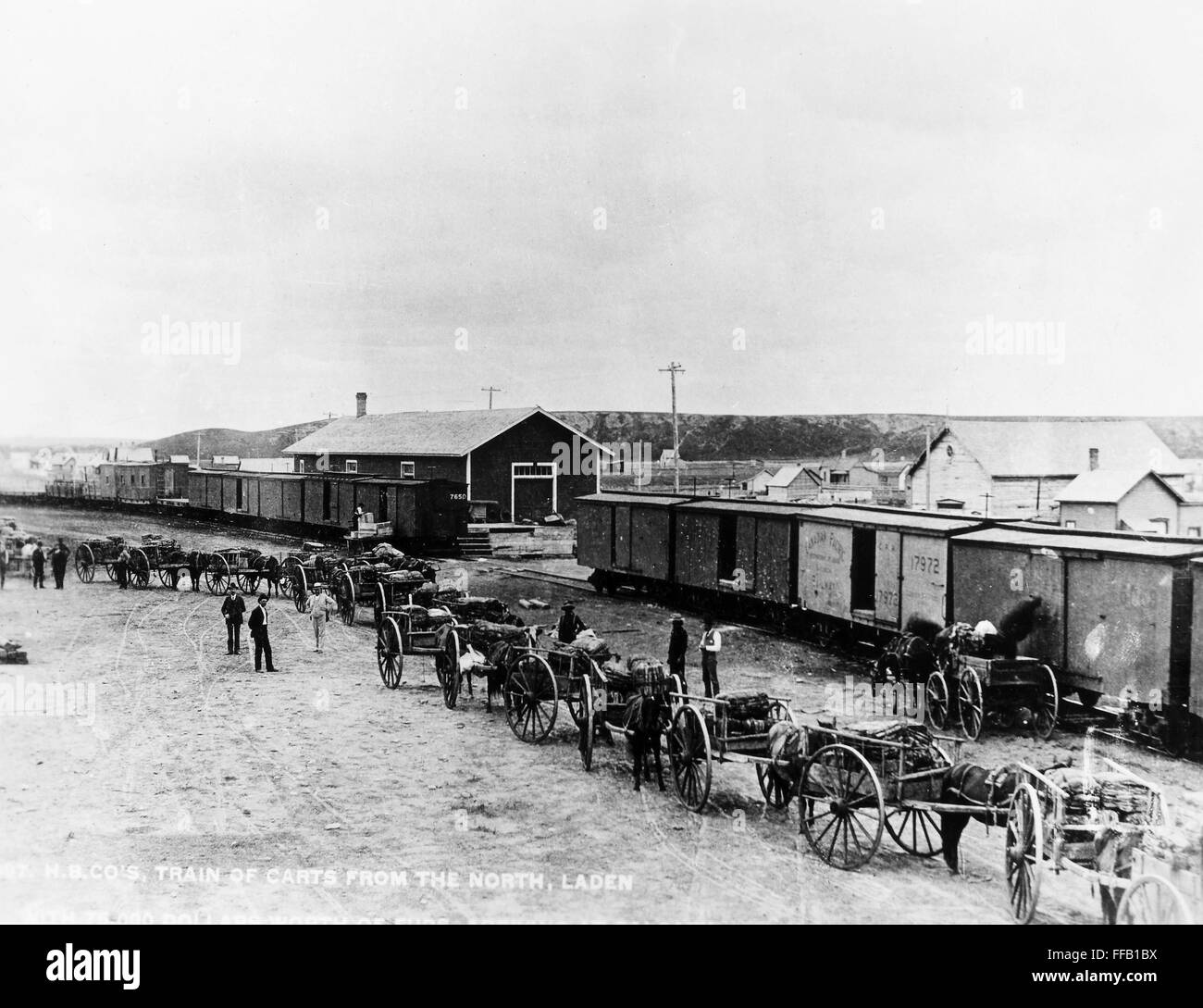 HUDSON BAY COMPANY, 1870s./nA Hudson's Bay Company train of carts, with