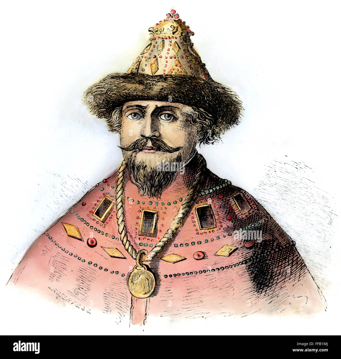 MICHAEL ROMANOV (1596-1645). /nRussian czar, 1613-45. Colored engraving, 19th century. Stock Photo